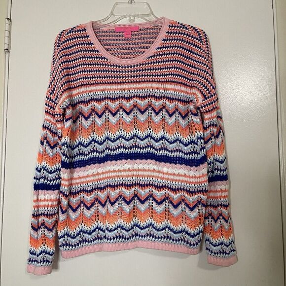 Lilly Pulitzer Multicolor Textured Chevron Crochet Stripe Samora Sweater medium - Picture 1 of 4